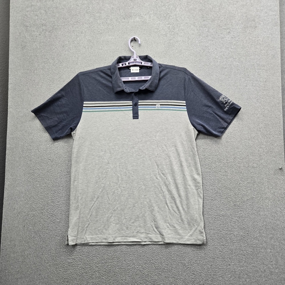 Travismathew Men Polo XL Gray Embroidered Striped Golf‎ Shirt Logo Short Sleeve